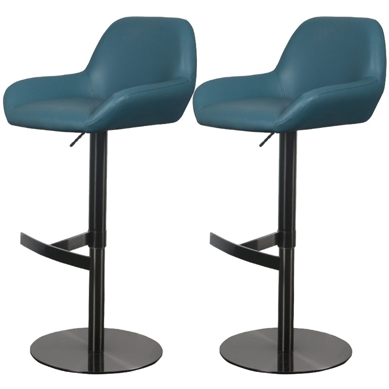 Glam Style Counter Stool Leather Adjustable Height Bar Stool with Metal Base