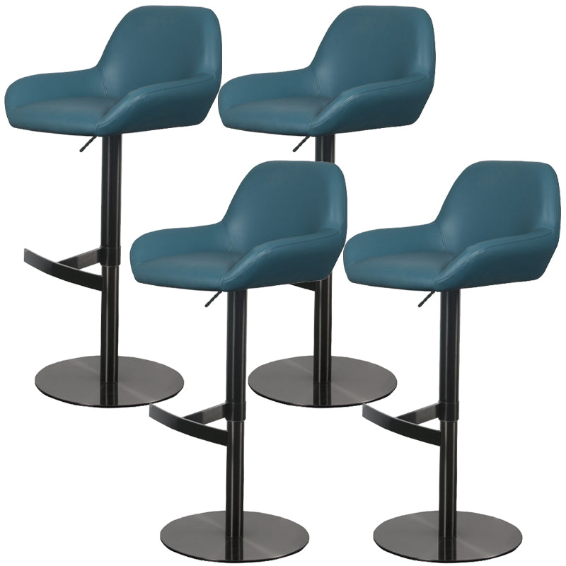 Glam Style Counter Stool Leather Adjustable Height Bar Stool with Metal Base