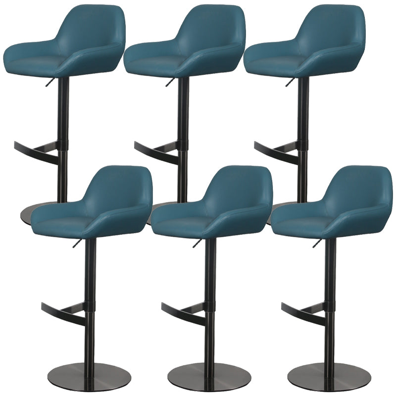 Glam Style Counter Stool Leather Adjustable Height Bar Stool with Metal Base