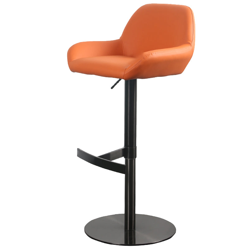 Glam Style Counter Stool Leather Adjustable Height Bar Stool with Metal Base
