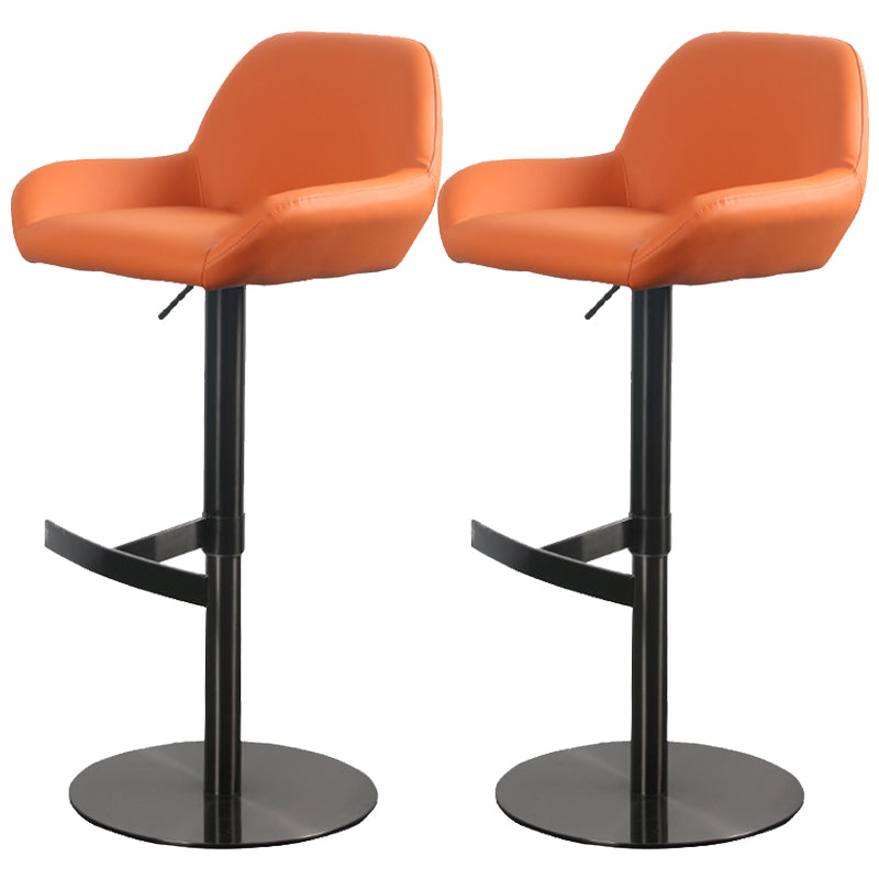 Glam Style Counter Stool Leather Adjustable Height Bar Stool with Metal Base