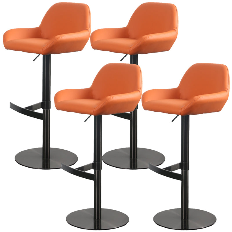 Glam Style Counter Stool Leather Adjustable Height Bar Stool with Metal Base
