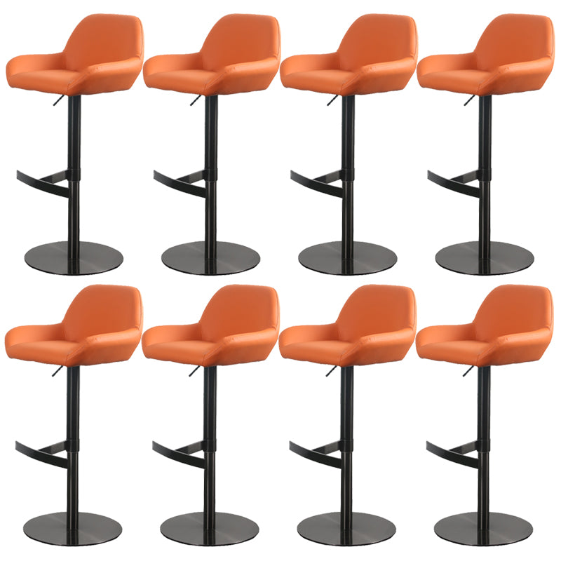 Glam Style Counter Stool Leather Adjustable Height Bar Stool with Metal Base