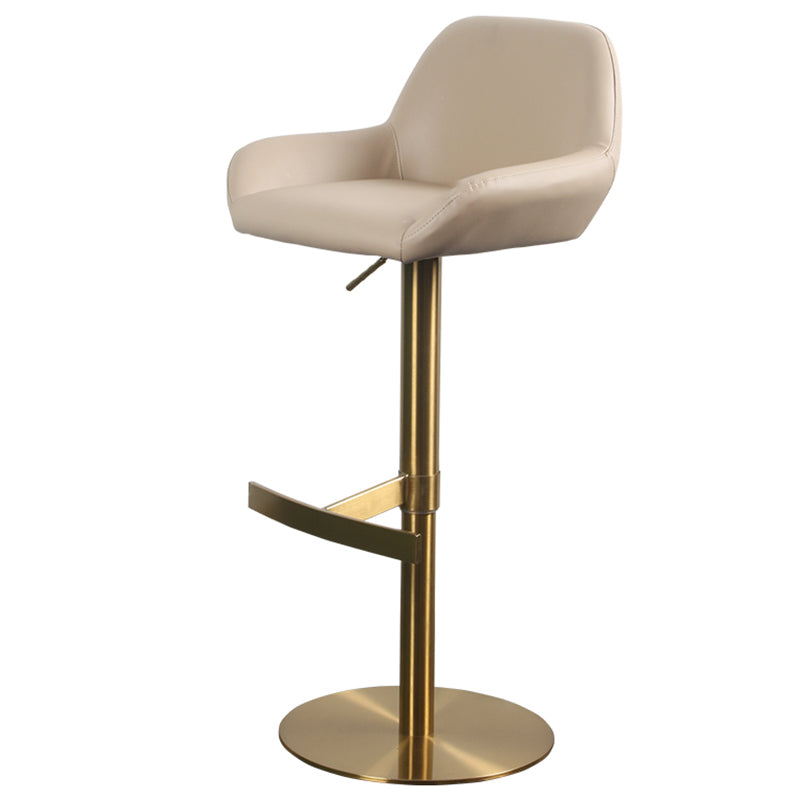 Glam Style Counter Stool Leather Adjustable Height Bar Stool with Metal Base