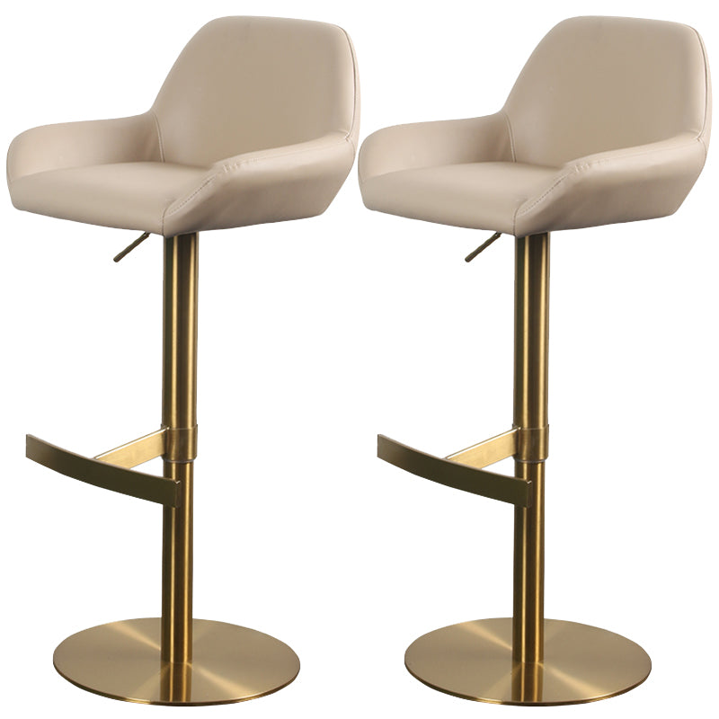 Glam Style Counter Stool Leather Adjustable Height Bar Stool with Metal Base