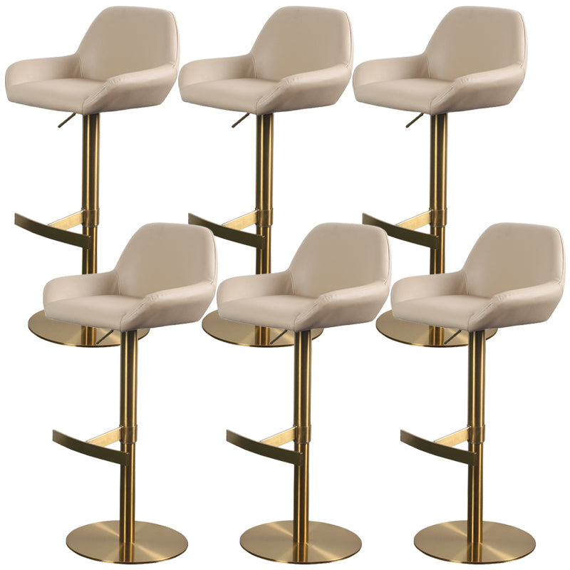 Glam Style Counter Stool Leather Adjustable Height Bar Stool with Metal Base
