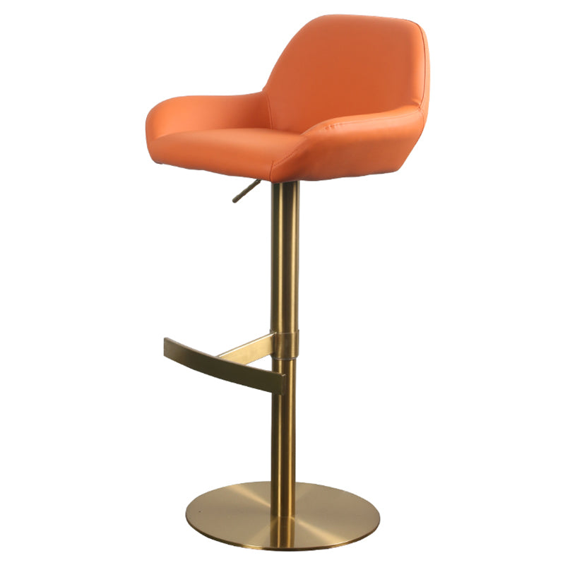 Glam Style Counter Stool Leather Adjustable Height Bar Stool with Metal Base
