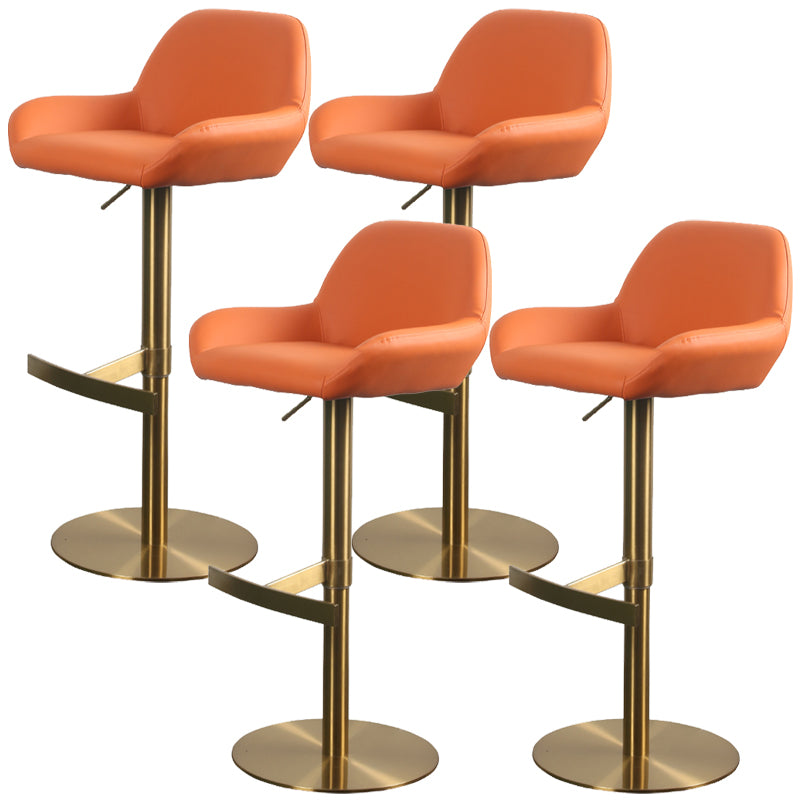 Glam Style Counter Stool Leather Adjustable Height Bar Stool with Metal Base