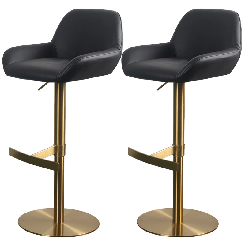 Glam Style Counter Stool Leather Adjustable Height Bar Stool with Metal Base