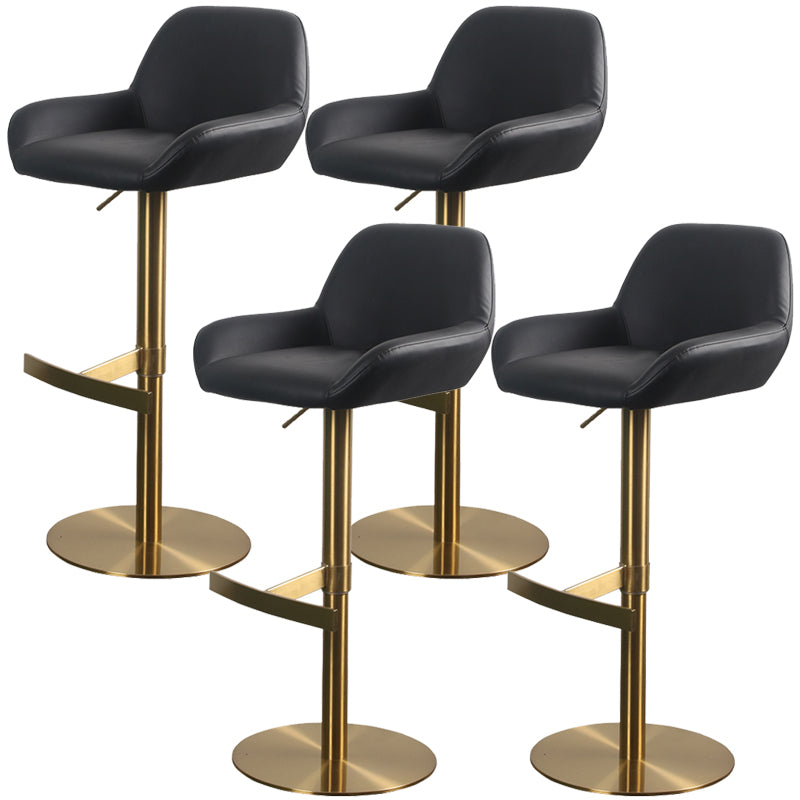 Glam Style Counter Stool Leather Adjustable Height Bar Stool with Metal Base