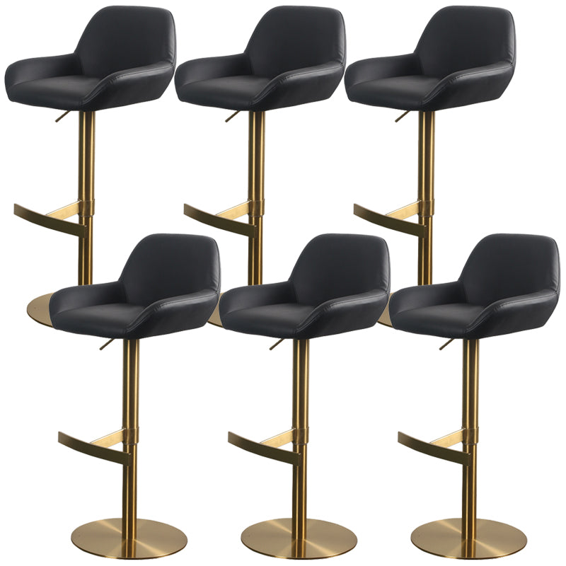 Glam Style Counter Stool Leather Adjustable Height Bar Stool with Metal Base