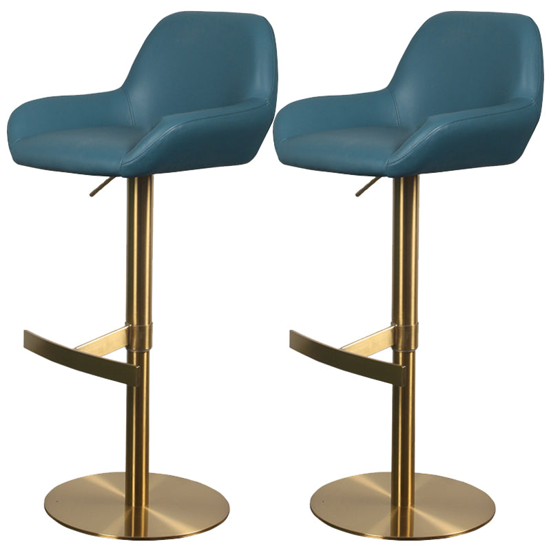 Glam Style Counter Stool Leather Adjustable Height Bar Stool with Metal Base