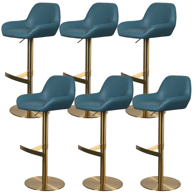 Glam Style Counter Stool Leather Adjustable Height Bar Stool with Metal Base