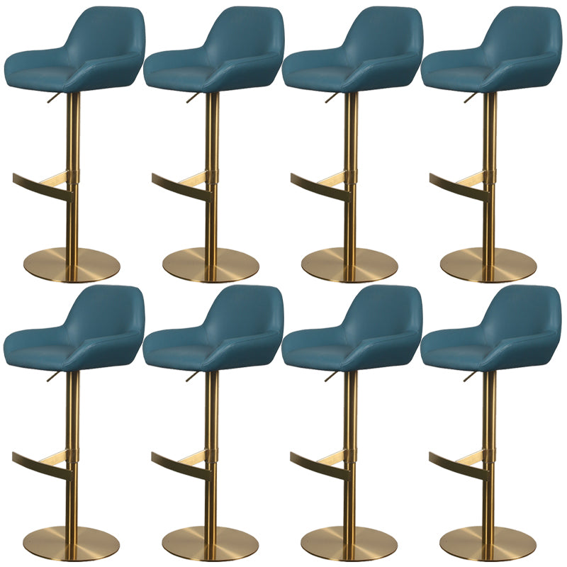 Glam Style Counter Stool Leather Adjustable Height Bar Stool with Metal Base