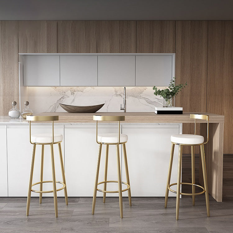 Faux Leather Dining Stools Low Back Bar Stools with Metal Base