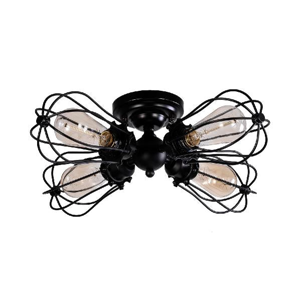 Bulb Shaped Iron Semi Flush Ceiling Light with Wire Guard Vintage Style 3/4/5 Lights Indoor Ceiling Light in Black/Silver