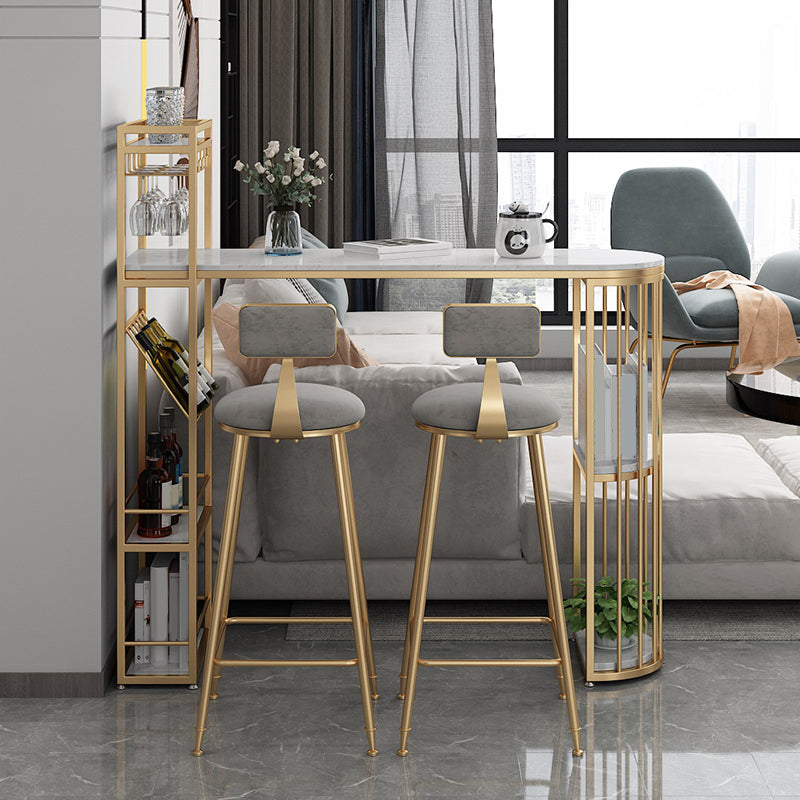 Glam Round Dining Stools Metal Low Back Bar Stools with Footrest