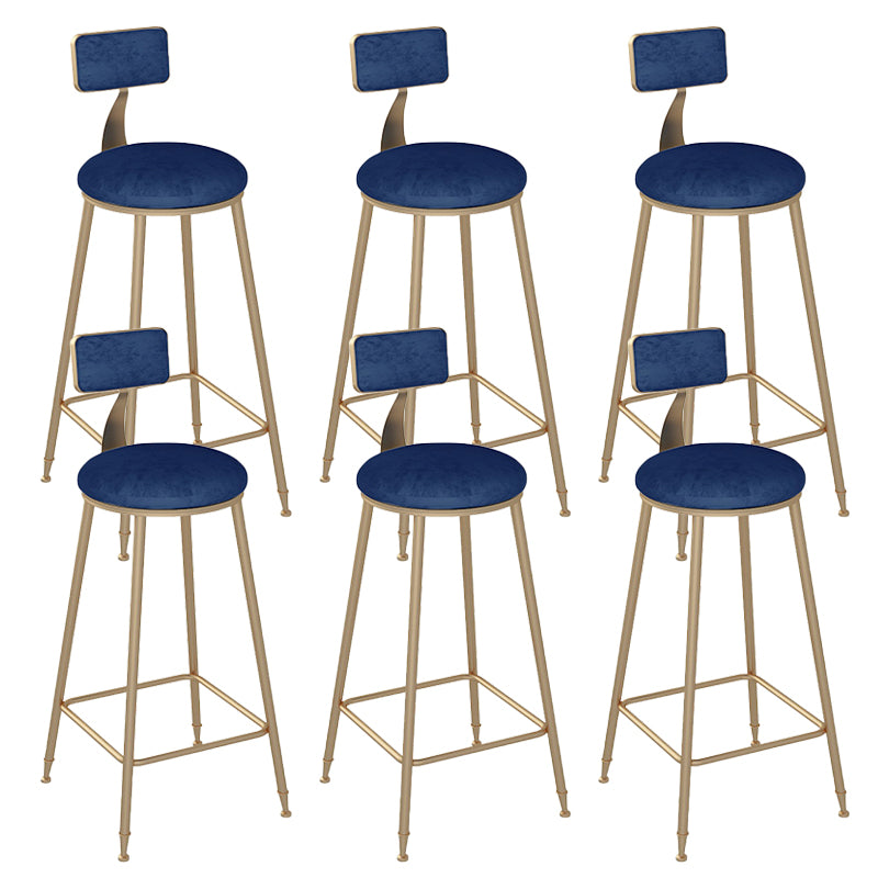 Glam Round Dining Stools Metal Low Back Bar Stools with Footrest
