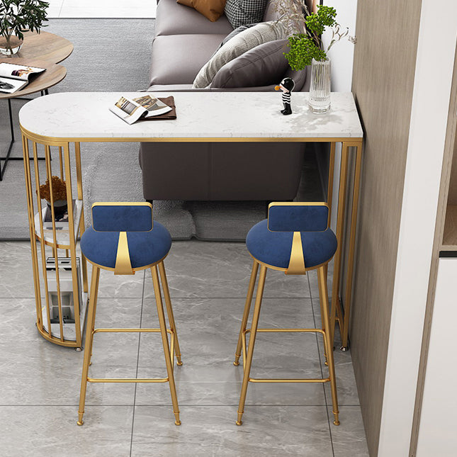 Glam Round Dining Stools Metal Low Back Bar Stools with Footrest