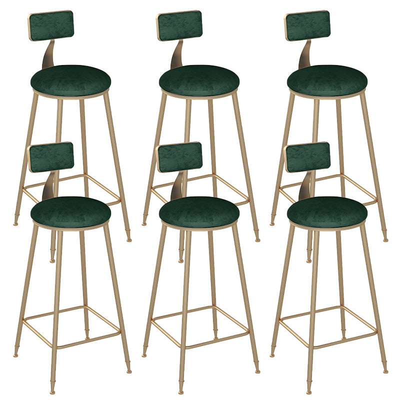 Glam Round Dining Stools Metal Low Back Bar Stools with Footrest