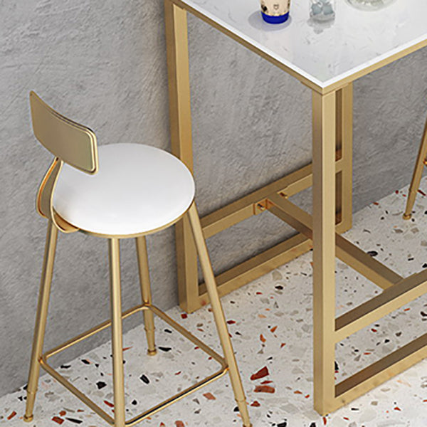 Glam Faux Leather Dining Stools Upholstered Bar Stools with Footrest