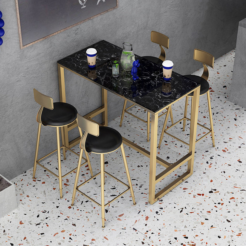 Glam Faux Leather Dining Stools Upholstered Bar Stools with Footrest