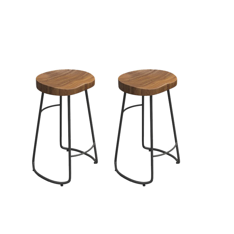Contoured Seat Dining Stools Solid Wood Bar Stools with Metal Base