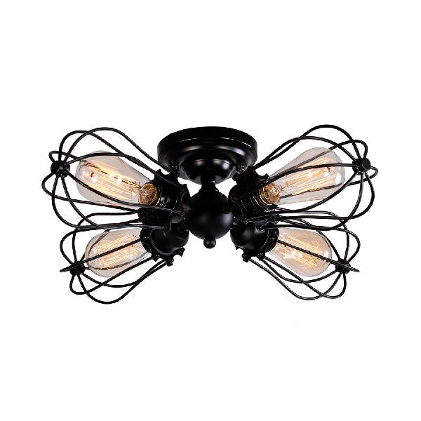 Bulb Shaped Iron Semi Flush Ceiling Light with Wire Guard Vintage Style 3/4/5 Lights Indoor Ceiling Light in Black/Silver