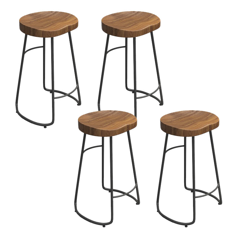 Contoured Seat Dining Stools Solid Wood Bar Stools with Metal Base