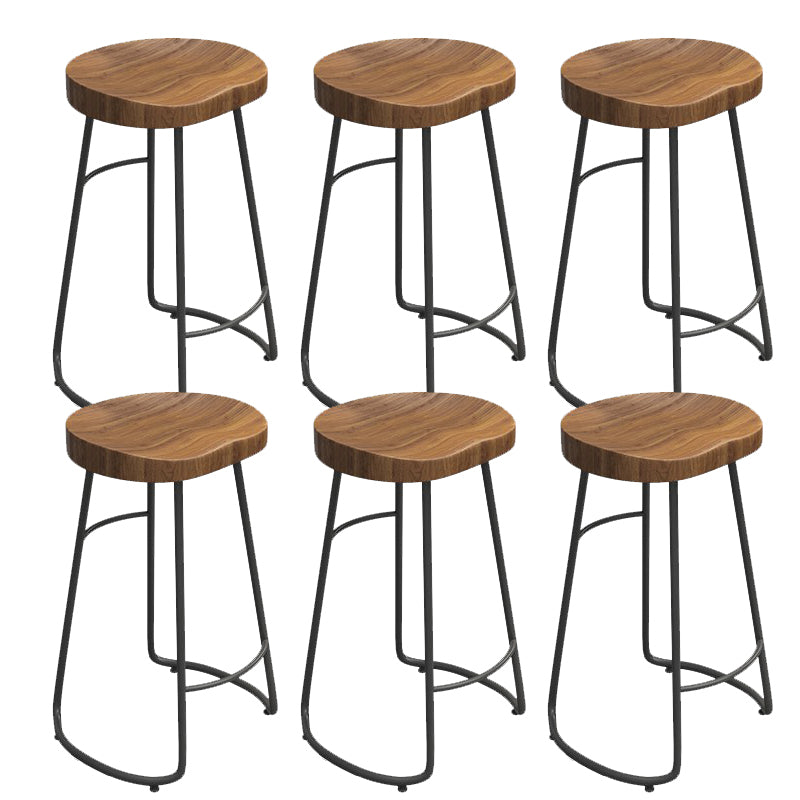 Contoured Seat Dining Stools Solid Wood Bar Stools with Metal Base