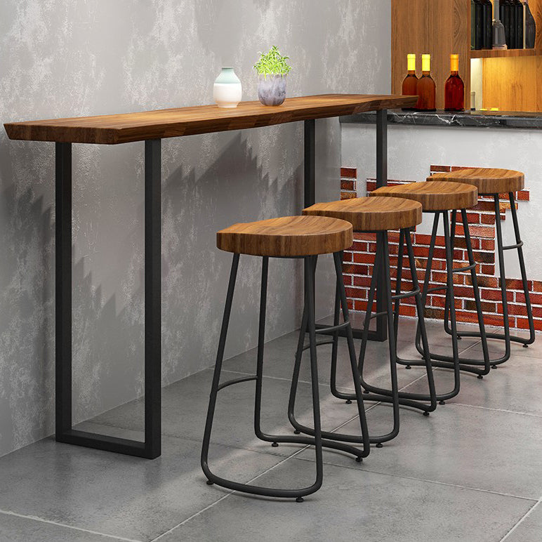 Contoured Seat Dining Stools Solid Wood Bar Stools with Metal Base
