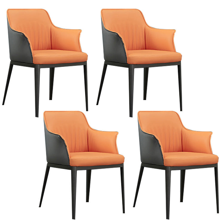 Upholstered Dining Chairs Faux Leather Arm Chairs with Metal Base