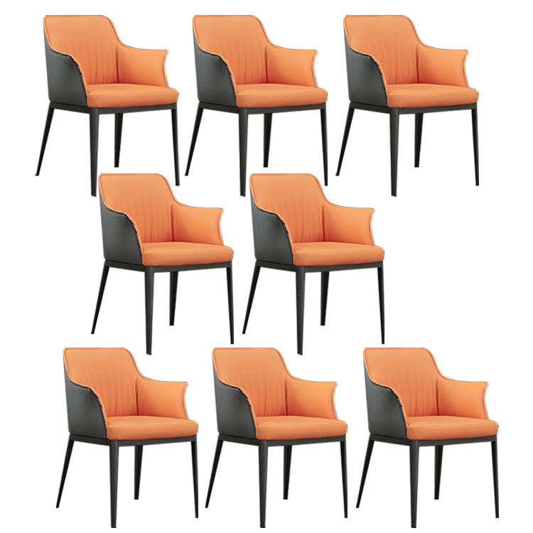 Upholstered Dining Chairs Faux Leather Arm Chairs with Metal Base