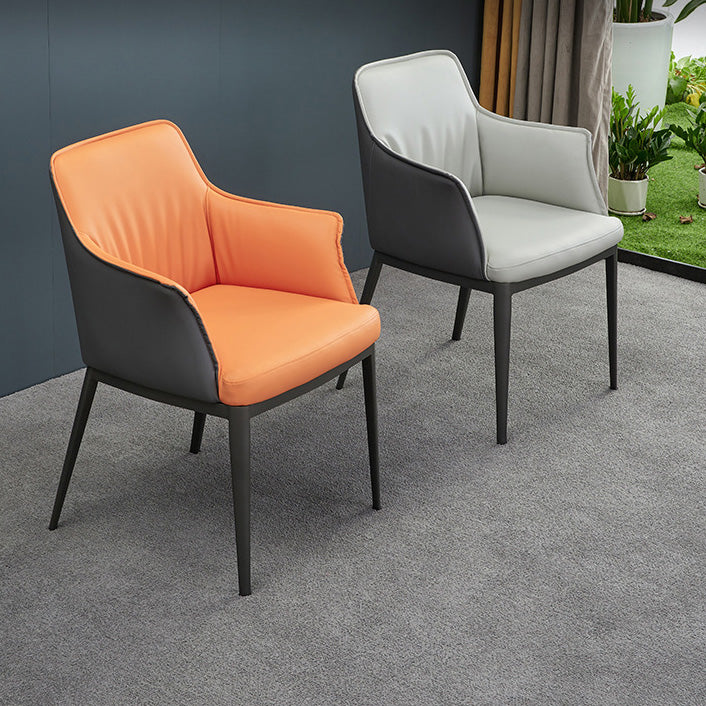 Upholstered Dining Chairs Faux Leather Arm Chairs with Metal Base