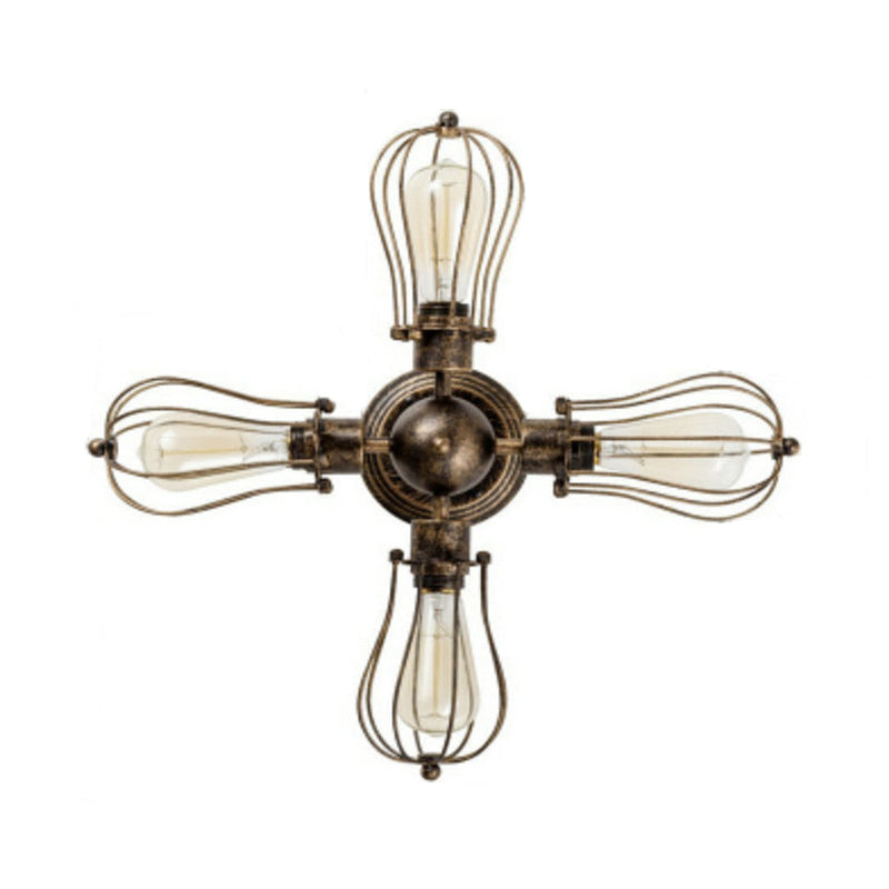 Bulb Shaped Iron Semi Flush Ceiling Light with Wire Guard Vintage Style 3/4/5 Lights Indoor Ceiling Light in Black/Silver