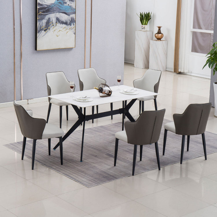 Faux Leather Dining Chairs Wingback Side Chair with Metal Legs