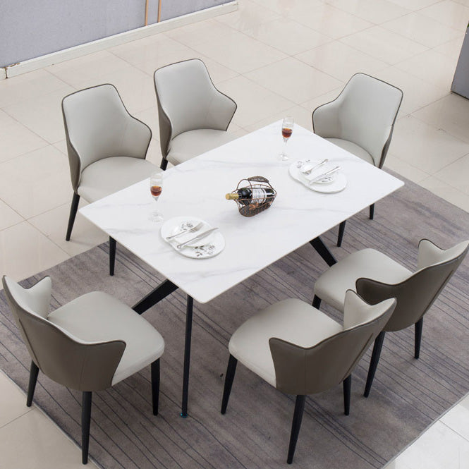 Faux Leather Dining Chairs Wingback Side Chair with Metal Legs