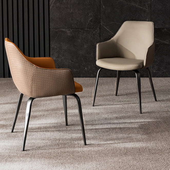 Faux Leather Dining Chairs Upholstered Arm Chairs with Metal Base