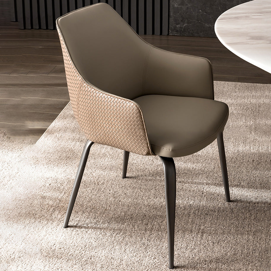 Faux Leather Dining Chairs Upholstered Arm Chairs with Metal Base