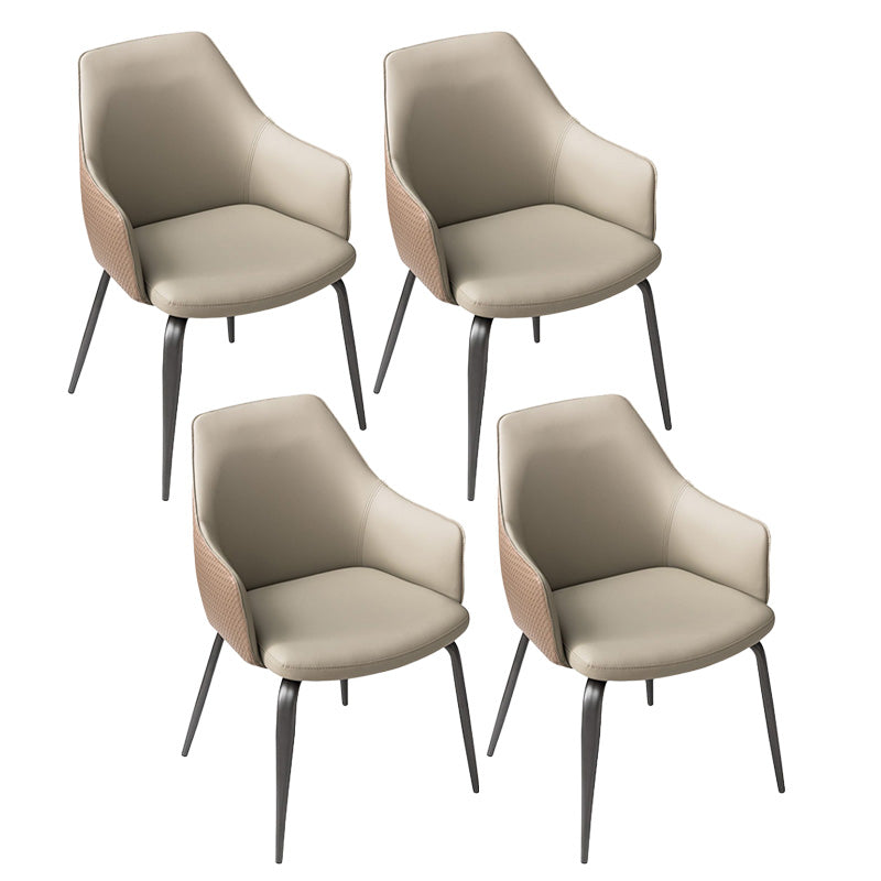 Faux Leather Dining Chairs Upholstered Arm Chairs with Metal Base