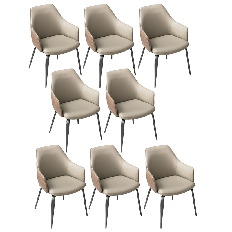 Faux Leather Dining Chairs Upholstered Arm Chairs with Metal Base