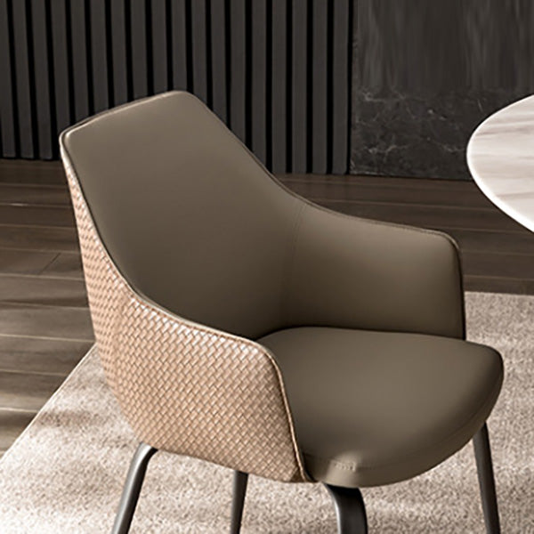 Faux Leather Dining Chairs Upholstered Arm Chairs with Metal Base