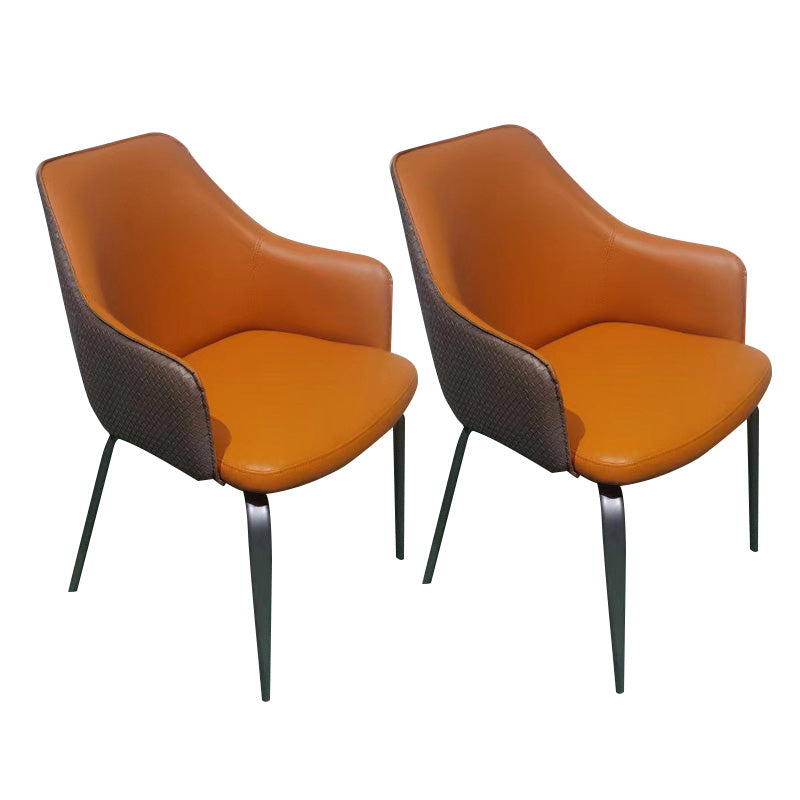 Faux Leather Dining Chairs Upholstered Arm Chairs with Metal Base