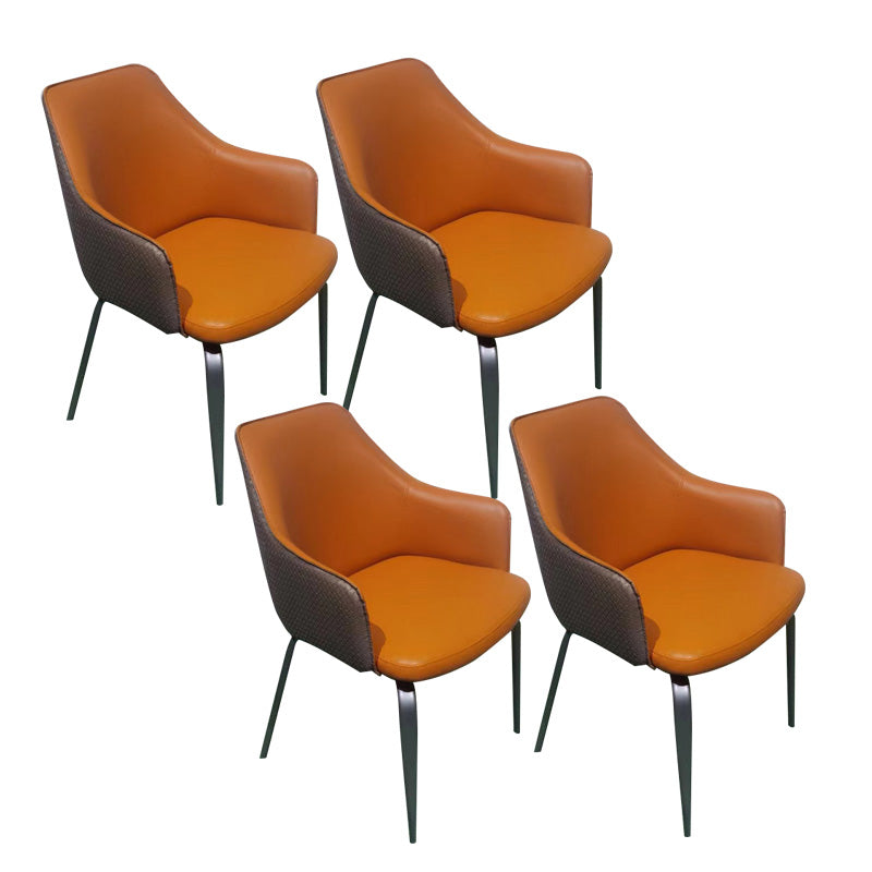 Faux Leather Dining Chairs Upholstered Arm Chairs with Metal Base