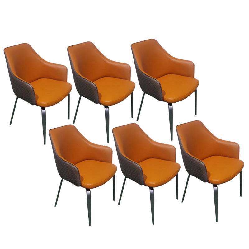 Faux Leather Dining Chairs Upholstered Arm Chairs with Metal Base