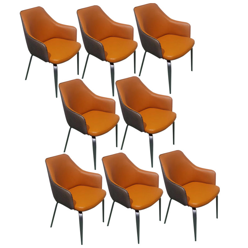 Faux Leather Dining Chairs Upholstered Arm Chairs with Metal Base