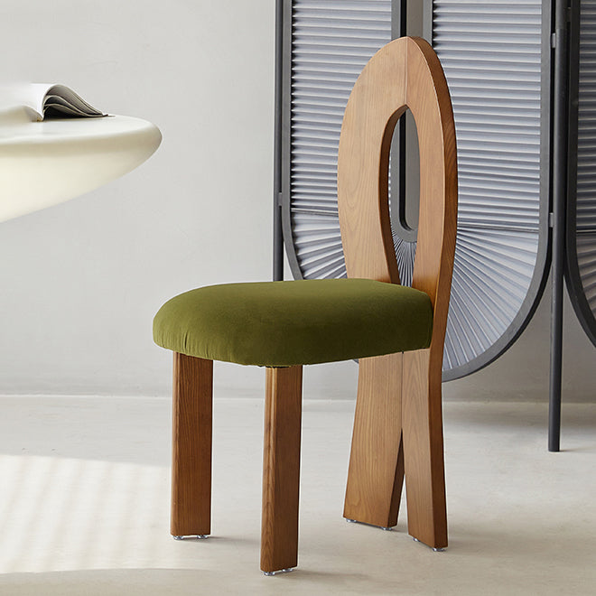 Modern Side Chair Velvet Wooden Base Dining Chair for Living Room