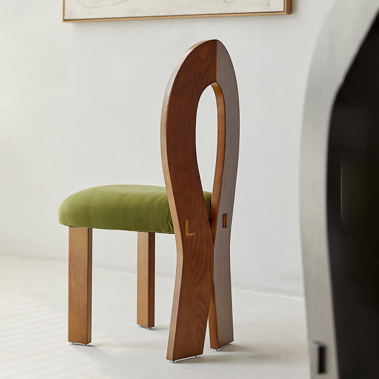 Modern Side Chair Velvet Wooden Base Dining Chair for Living Room