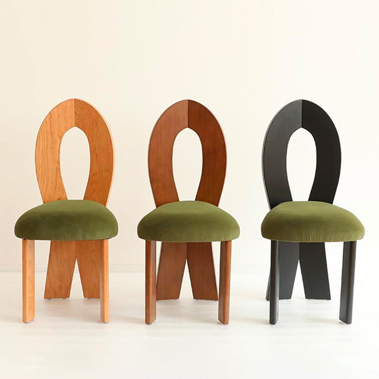 Modern Side Chair Velvet Wooden Base Dining Chair for Living Room