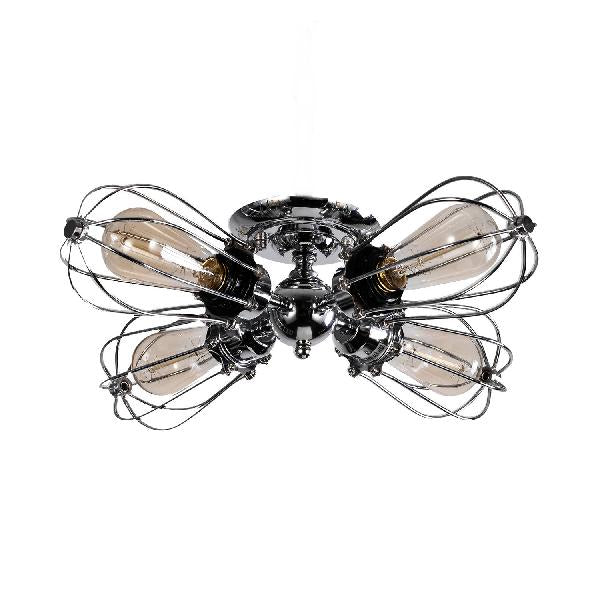 Bulb Shaped Iron Semi Flush Ceiling Light with Wire Guard Vintage Style 3/4/5 Lights Indoor Ceiling Light in Black/Silver